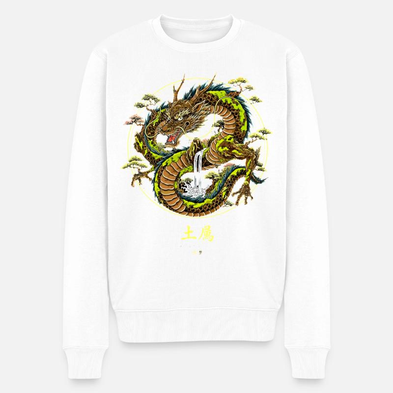 Asiatischer Erddrache mit Wasserfall - Männer Premium Bio Pullover - Weiß
