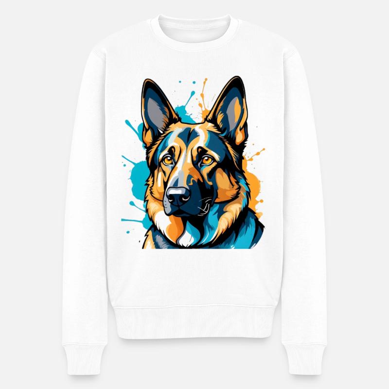 Lebendiger Schäferhund Farbexplosion - Männer Premium Bio Pullover - Weiß