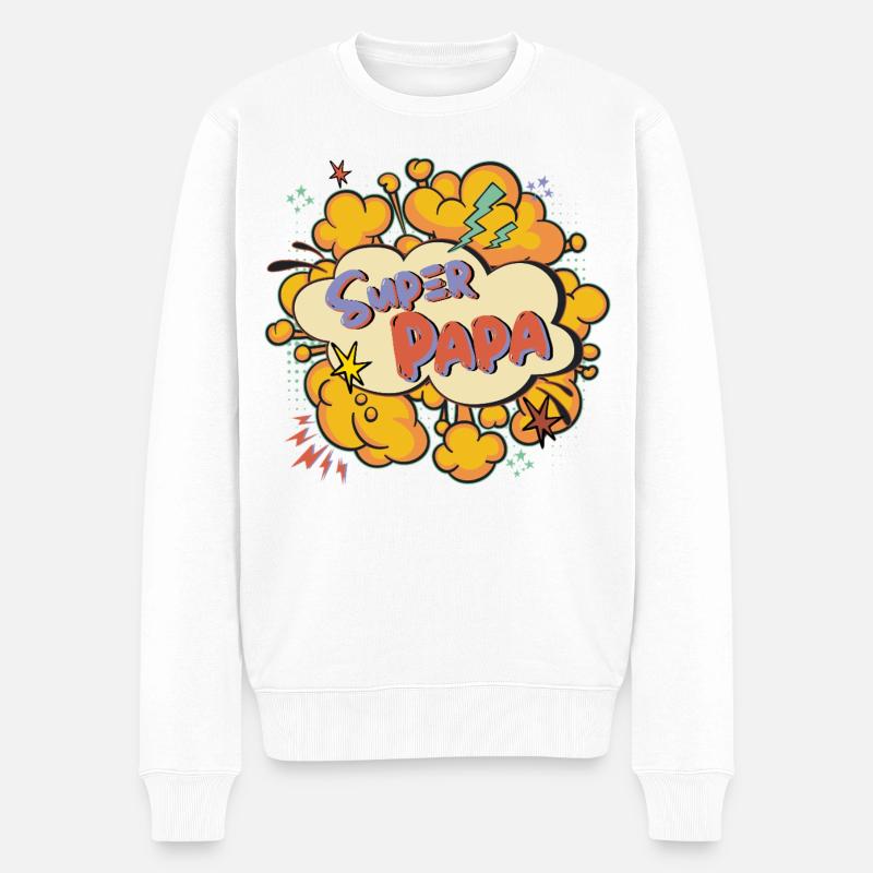 Super papa Comic Explosion - Pull Premium bio Homme - blanc