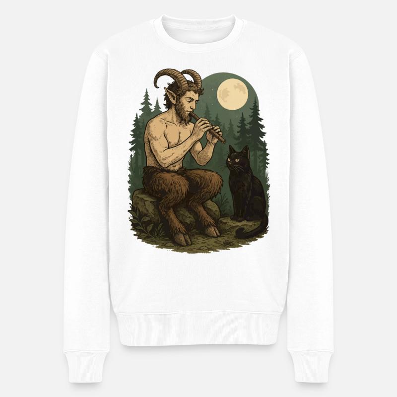 Nachtwald Dämon Flöte Faun - Männer Premium Bio Pullover - Weiß