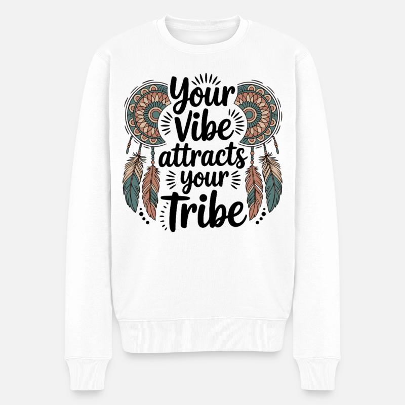 Dein Vibe zieht dein Tribe - Männer Premium Bio Pullover - Weiß