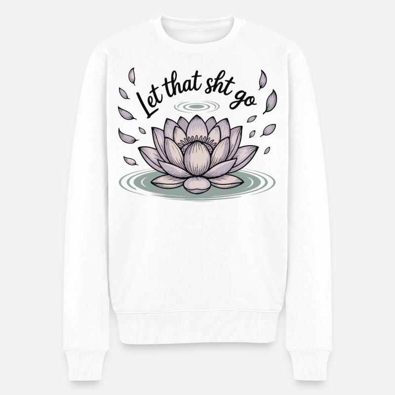 Lotus Loslassen Motiv - Männer Premium Bio Pullover - Weiß