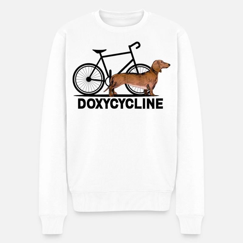 Doxycycline Grappige Teckel Cyclus - Männer Premium Bio Pullover - Weiß