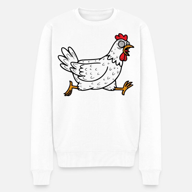 Verrücktes Huhn - Männer Premium Bio Pullover - Weiß