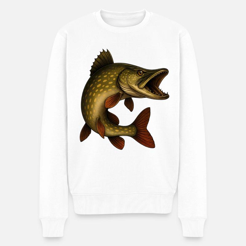Illustration de poisson brochet majestueux - Pull Premium bio Homme - blanc
