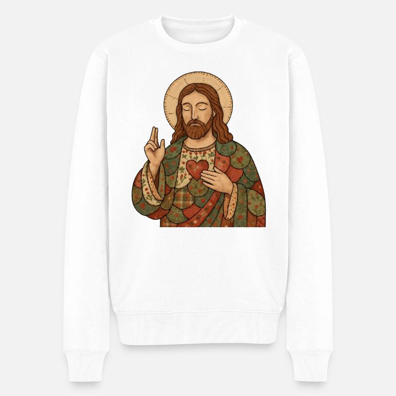 Patchwork de Noël Jésus - Pull Premium bio Homme - blanc
