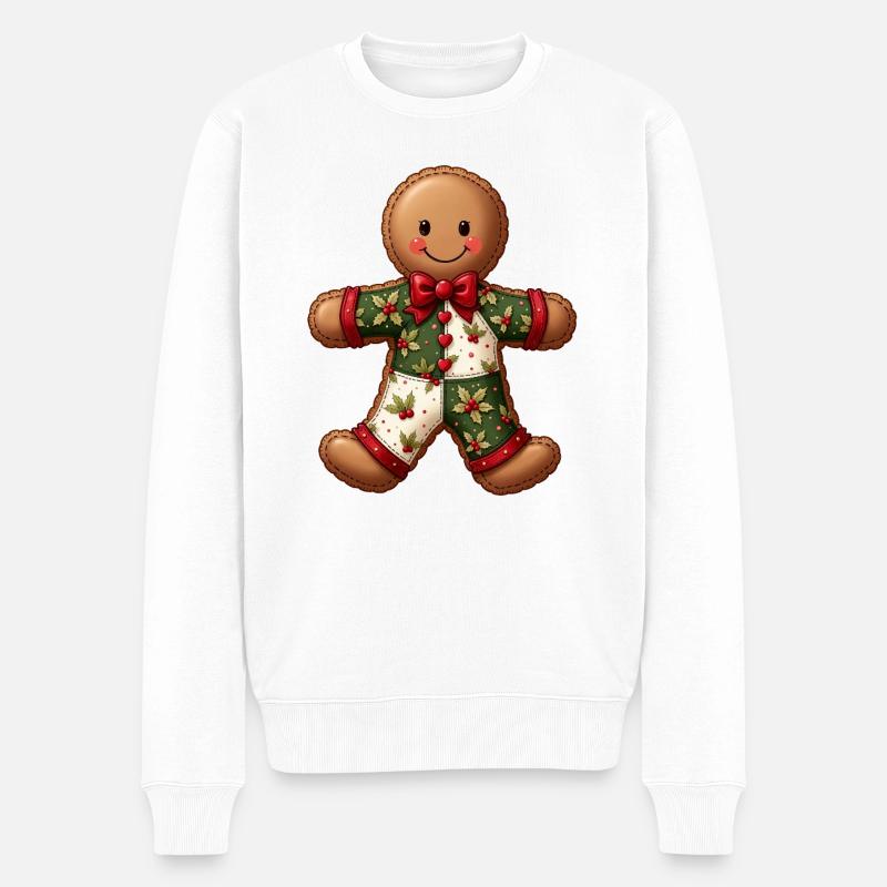 Gingerbread Weihnachtsmotiv Patchwork - Männer Premium Bio Pullover - Weiß