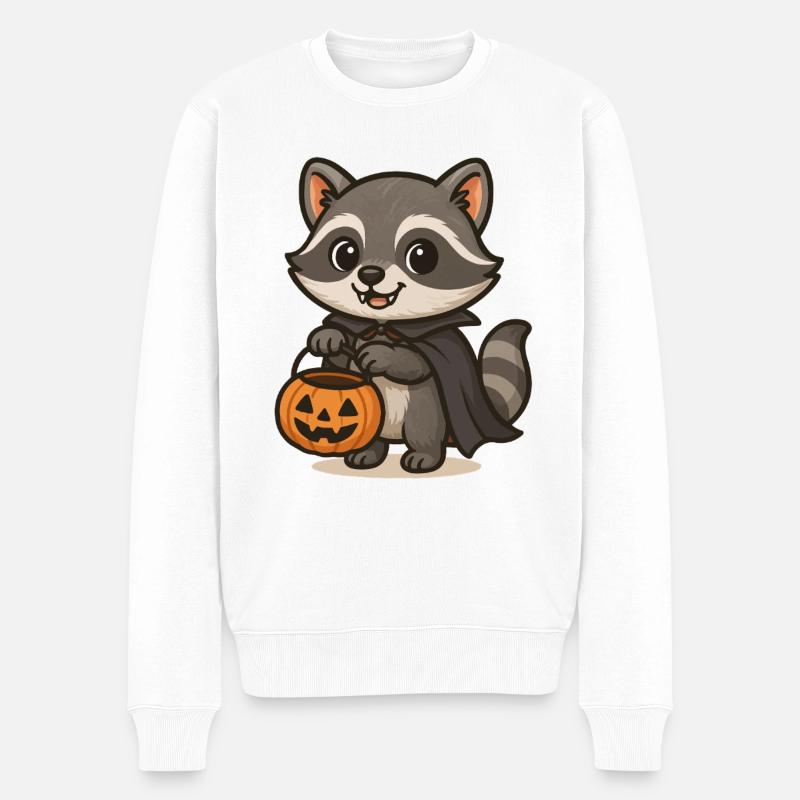 Waschbär mit Halloween-Korb - Männer Premium Bio Pullover - Weiß