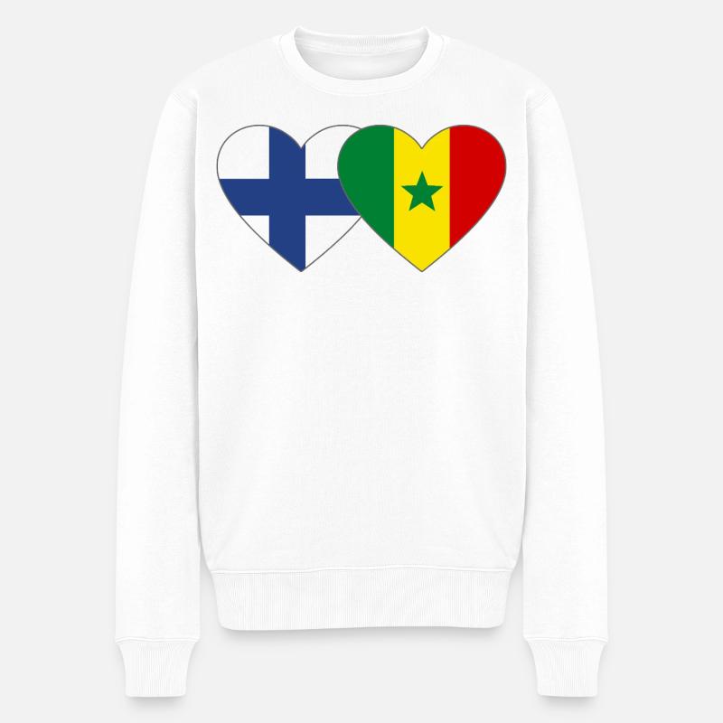 Finnland Senegal Flagge Herz - Männer Premium Bio Pullover - Weiß