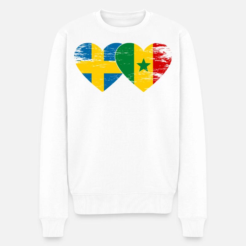 Suède Sénégal Drapeau Coeur utilisé - Pull Premium bio Homme - blanc