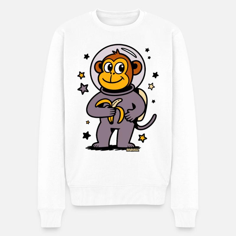 Fusées singe astronaute avec banane - Pull Premium bio Homme - blanc