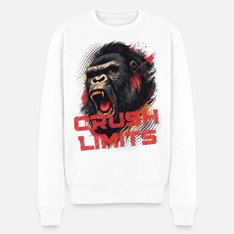 Crush Limits - Gorilla Motivation - Männer Premium Bio Pullover - Weiß