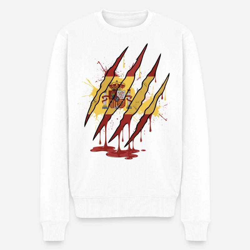 Kratzspur Spanien Flagge Kralle Grunge Style - Männer Premium Bio Pullover - Weiß