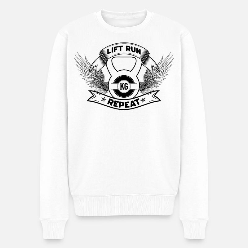 Lift Run Repeat – Kettlebell Wings Tee - Männer Premium Bio Pullover - Weiß