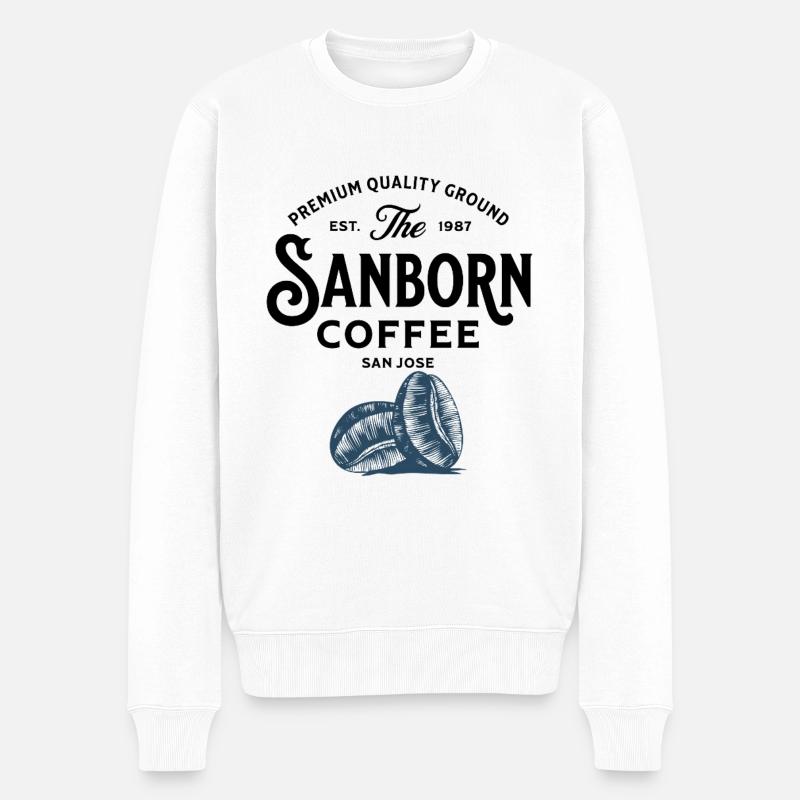 Blaue Kaffeebohnen Illustration - Männer Premium Bio Pullover - Weiß