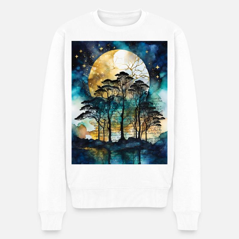 Mondnacht Wald mit Spruch EN - Männer Premium Bio Pullover - Weiß