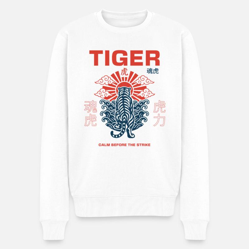 Japanische Tigerillustration - Männer Premium Bio Pullover - Weiß