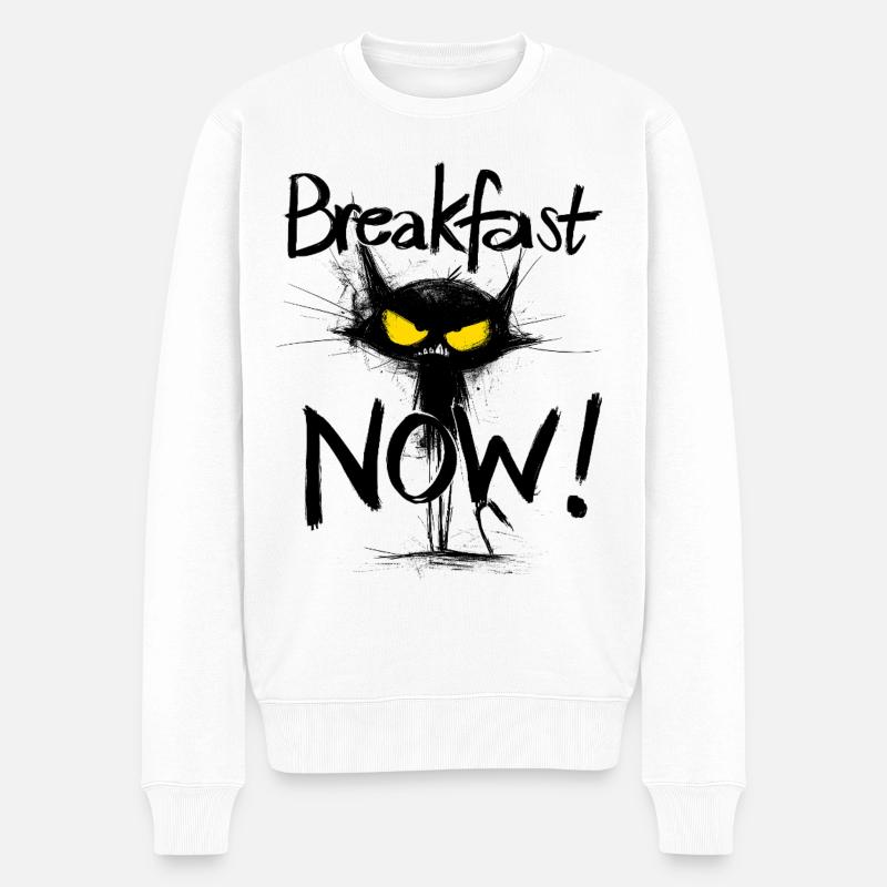 Grim Black Cat – Petit-déjeuner MAINTENANT ! - Pull Premium bio Homme - blanc