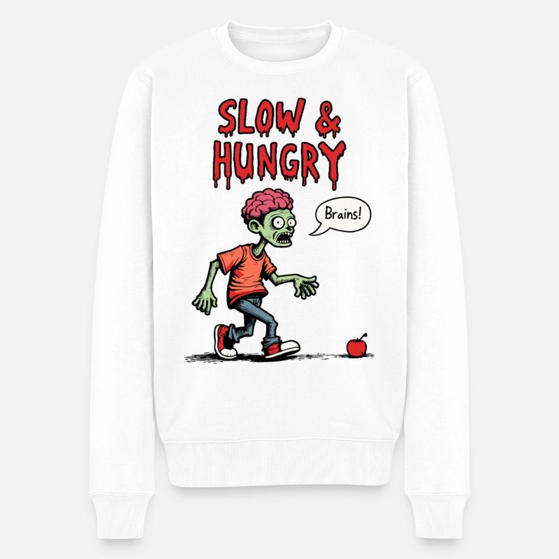 Slow & Hungry Zombie Comic - Männer Premium Bio Pullover - Weiß