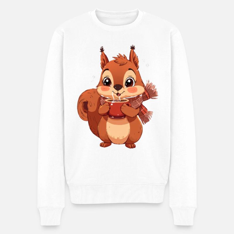 Écureuil d’hiver avec tasse - Pull Premium bio Homme - blanc