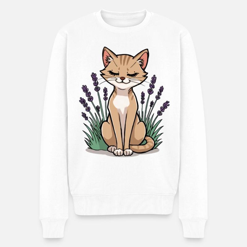 Katzenruhe im Lavendelfeld - Männer Premium Bio Pullover - Weiß