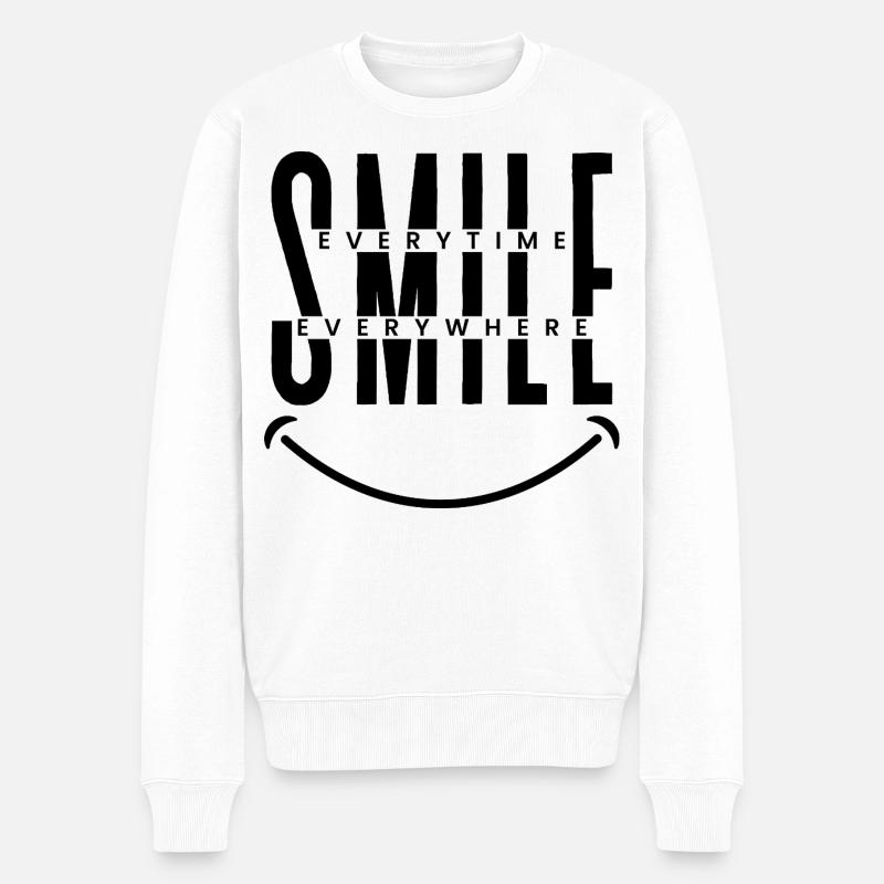 Smile Everytime, Everywhere  - Männer Premium Bio Pullover - Weiß