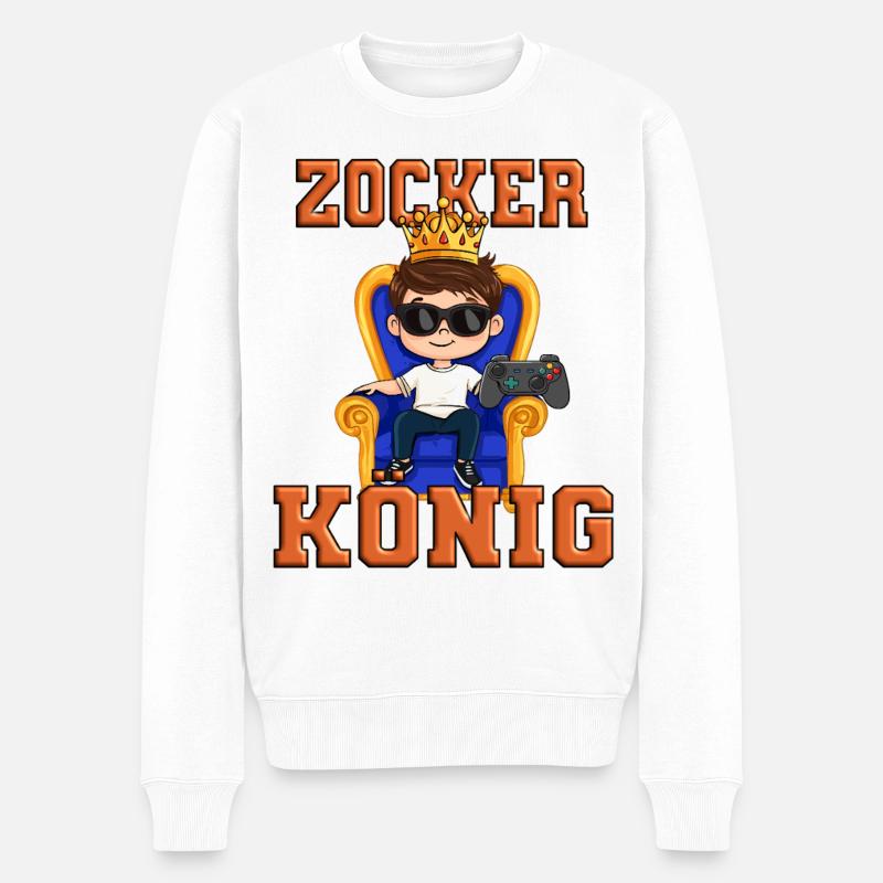 zocker könig gamen - Männer Premium Bio Pullover - Weiß
