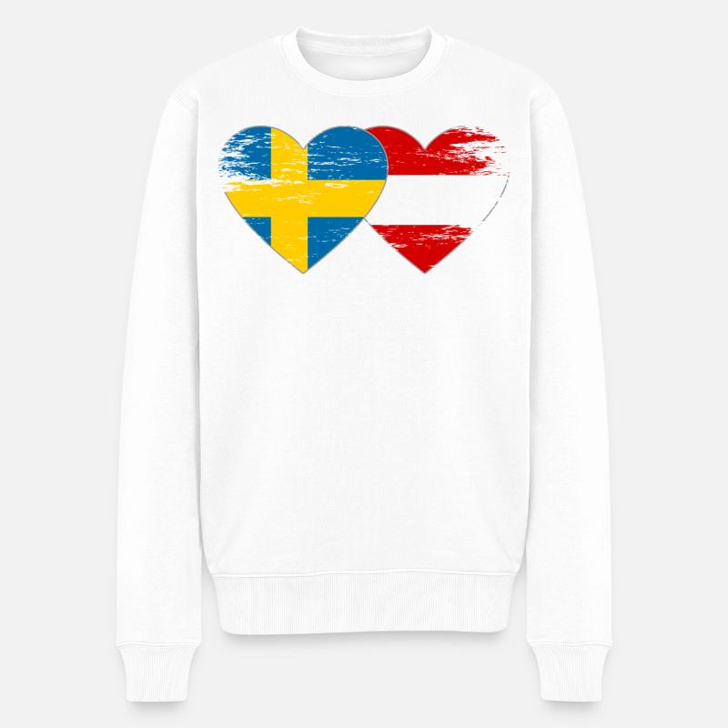 Suède Autriche Drapeau Coeur utilisé - Pull Premium bio Homme - blanc