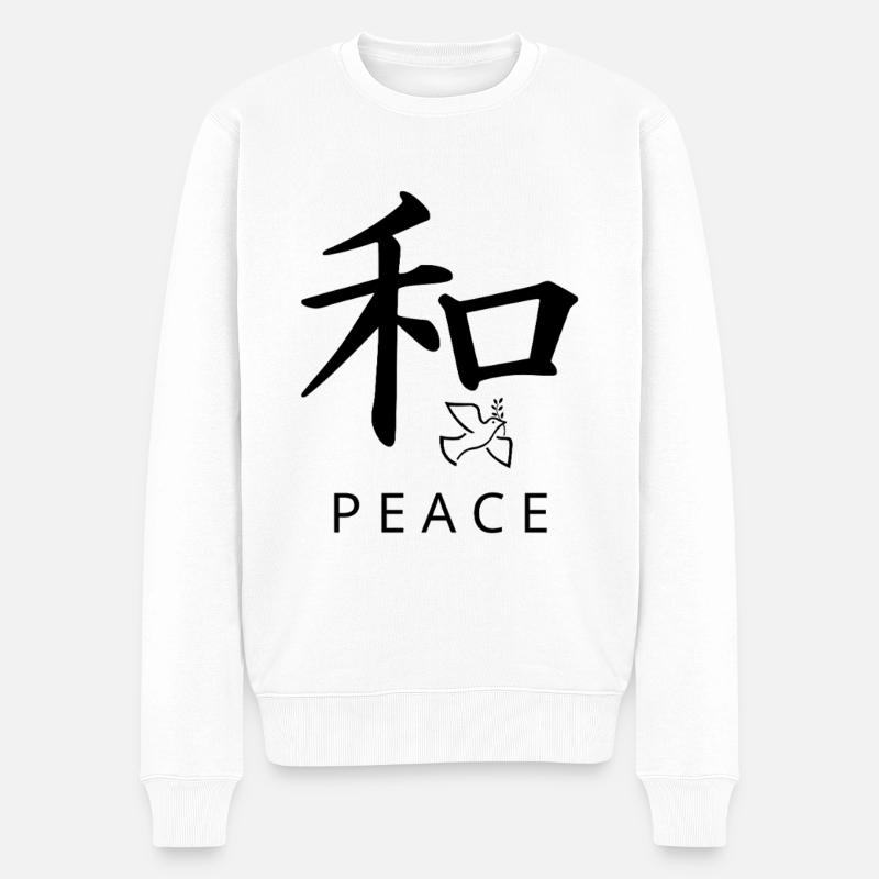 Kanji PEACE (和) mit Dove | Sauber Minimal - Männer Premium Bio Pullover - Weiß