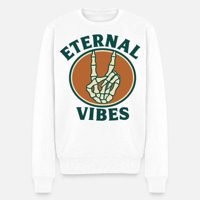 Eternal Vibes Skelett Peace Design - Männer Premium Bio Pullover - Weiß
