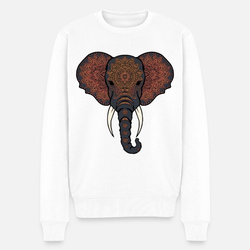 Mandala Elefant Kopf - Männer Premium Bio Pullover - Weiß