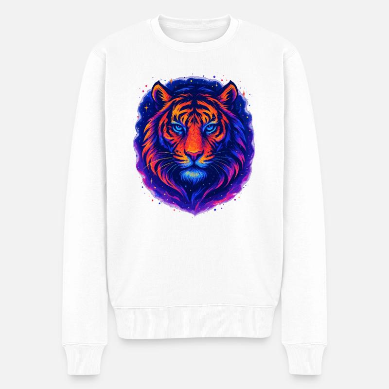 Neon Tiger Kunst Design – Wilder Blick - Pull Premium bio Homme - blanc