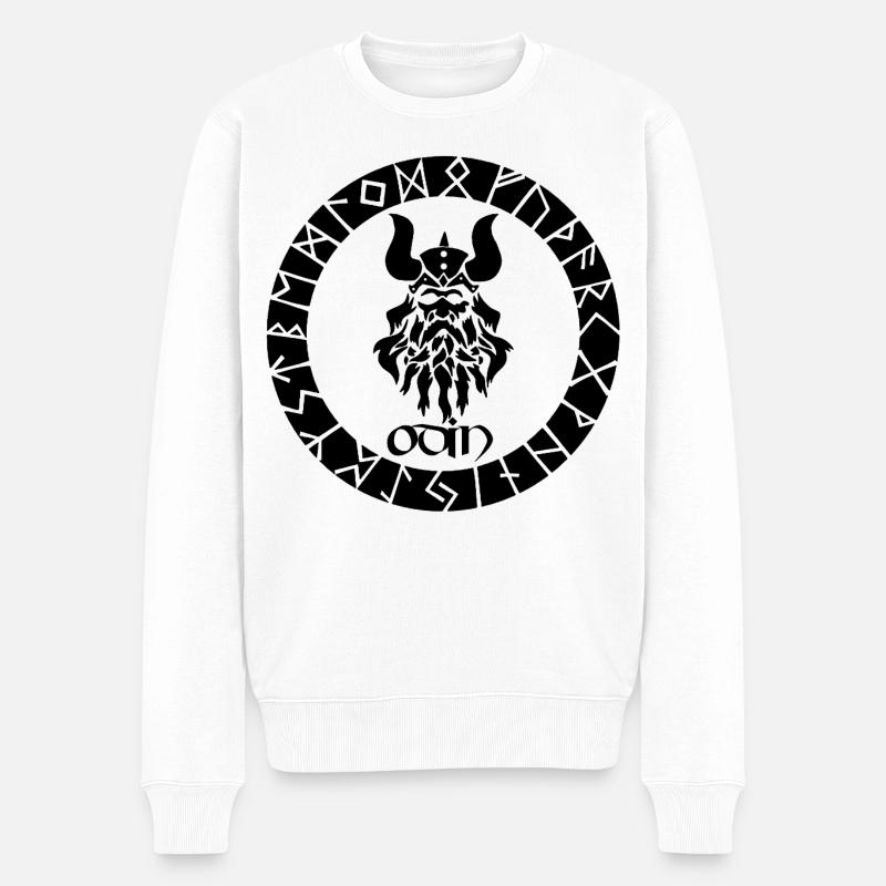 Dieu Odin et runes vikings noires - Pull Premium bio Homme - blanc