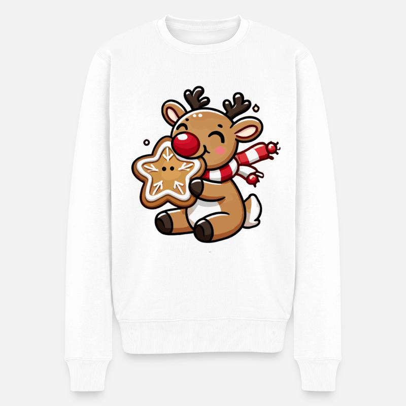 Rentier mit Plätzchen Freude - Männer Premium Bio Pullover - Weiß
