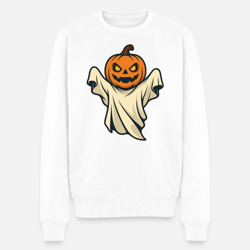 Halloween Kürbis Geist Spooky Design - Männer Premium Bio Pullover - Weiß