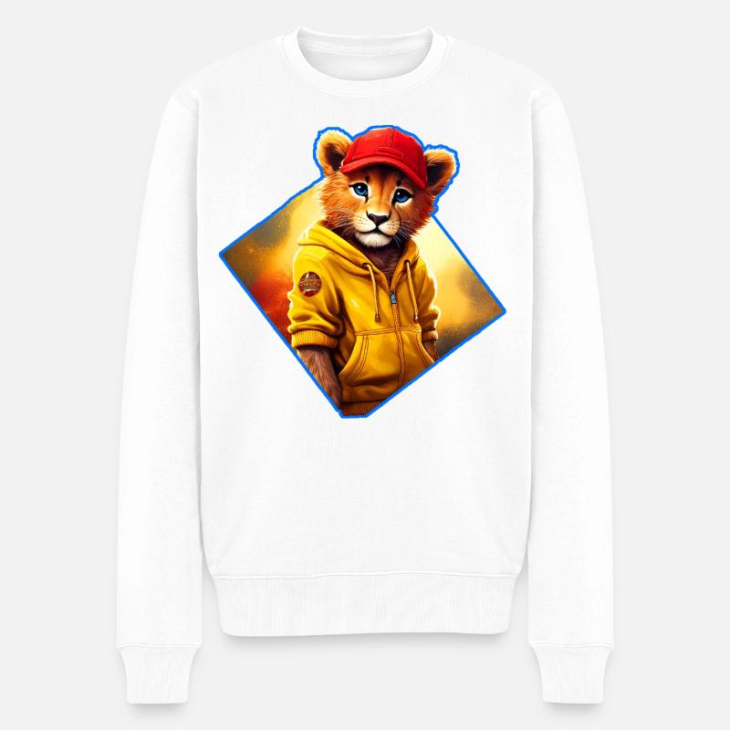 Kleiner Löwe mit roter Kappe - Männer Premium Bio Pullover - Weiß