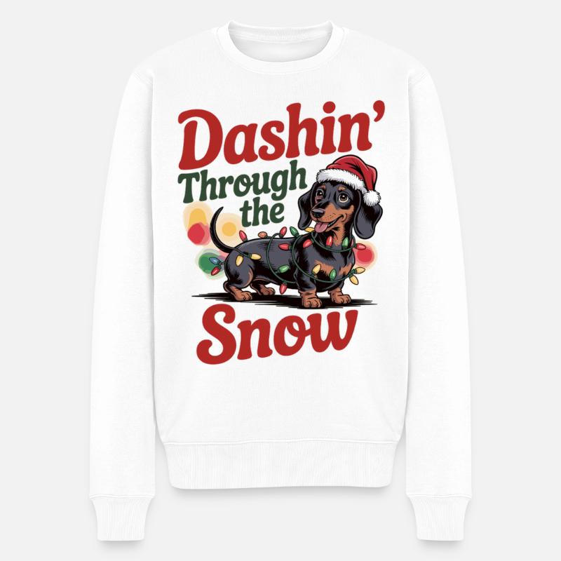 Weihnachts-Dackel Shirt Lichterkette und Santahut - Männer Premium Bio Pullover - Weiß