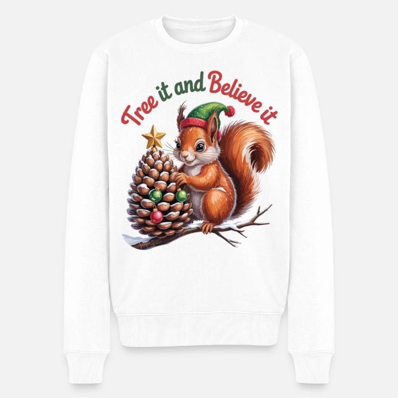 Weihnachts-Eichhörnchen Shirt für Tierfreunde - Männer Premium Bio Pullover - Weiß