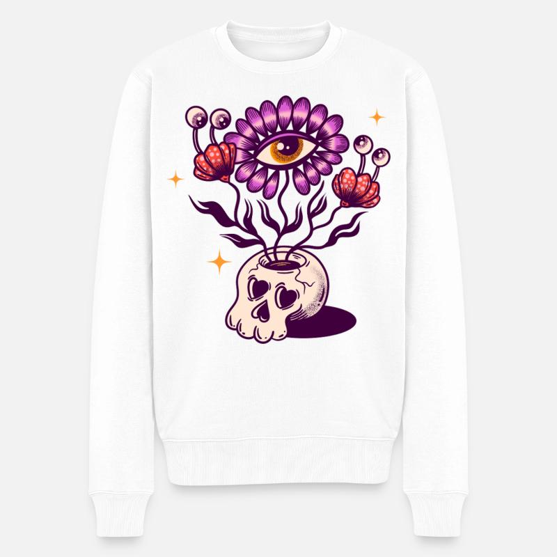 Totenkopf Vase - Männer Premium Bio Pullover - Weiß