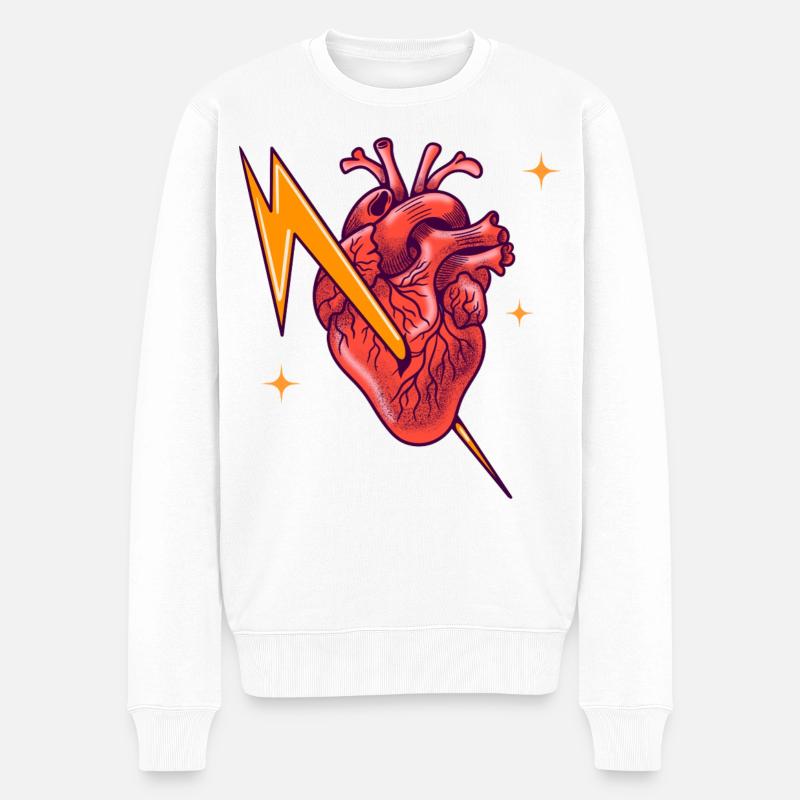 Elektrifiziertes Herz - Männer Premium Bio Pullover - Weiß
