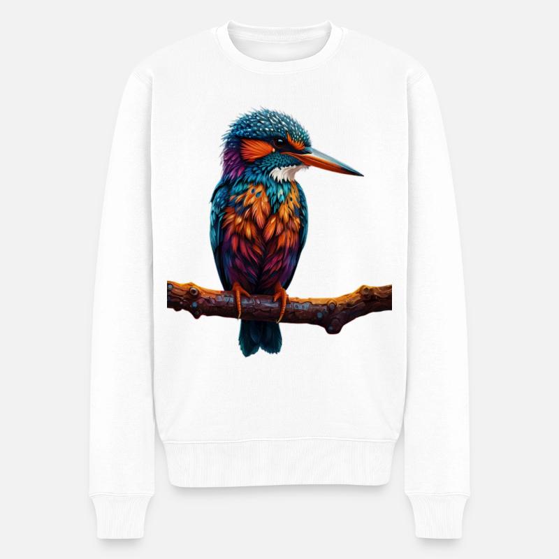 Bunter Eisvogel auf Ast - Männer Premium Bio Pullover - Weiß
