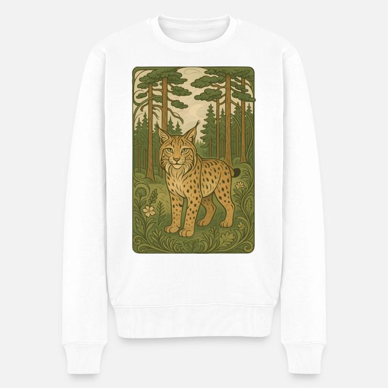 Polnischer Luchs im Waldvolksstil - Männer Premium Bio Pullover - Weiß