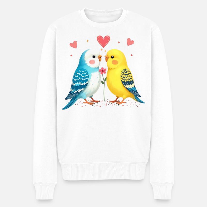 Perruches perruches amoureuses des oiseaux - Pull Premium bio Homme - blanc