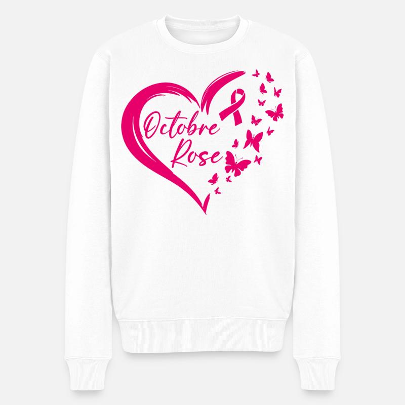 Rosa Oktober Schleife Bewusstsein - Männer Premium Bio Pullover - Weiß