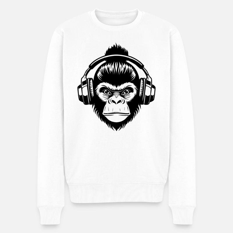 Stiller Affenkopf Kopfhörer Zen Edition Shirt - Männer Premium Bio Pullover - Weiß