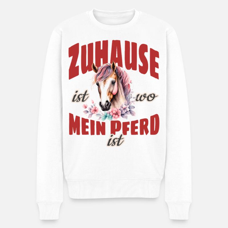 Reiterin: Zuhause Ist Mein Pferd  - Männer Premium Bio Pullover - Weiß