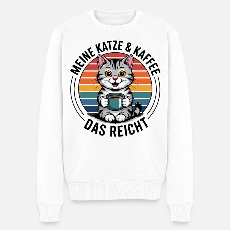 Katzenkaffee im Regenbogenkreis - Männer Premium Bio Pullover - Weiß