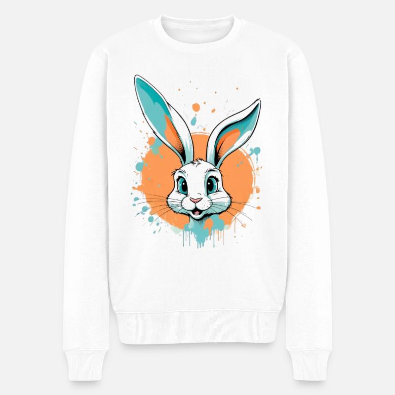 Hasenkopf mit Farbspritzern - Männer Premium Bio Pullover - Weiß