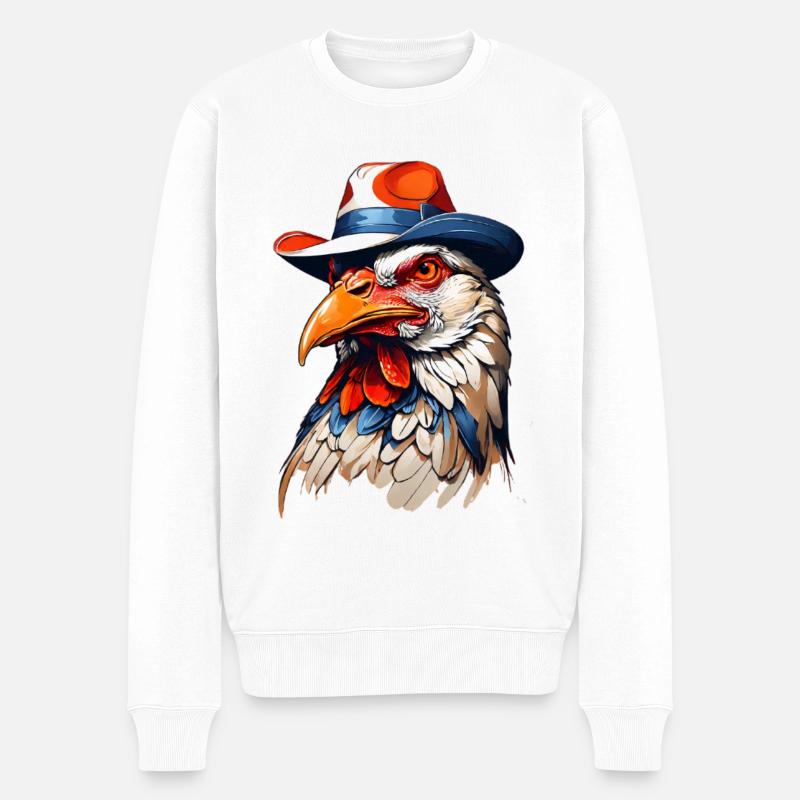 Bunter Hahn Mit Hut Kunst - Männer Premium Bio Pullover - Weiß