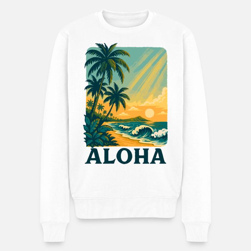 Aloha Sunset avec vagues tropicales - Pull Premium bio Homme - blanc
